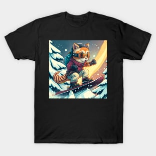 Cat on a Snowboard T-Shirt